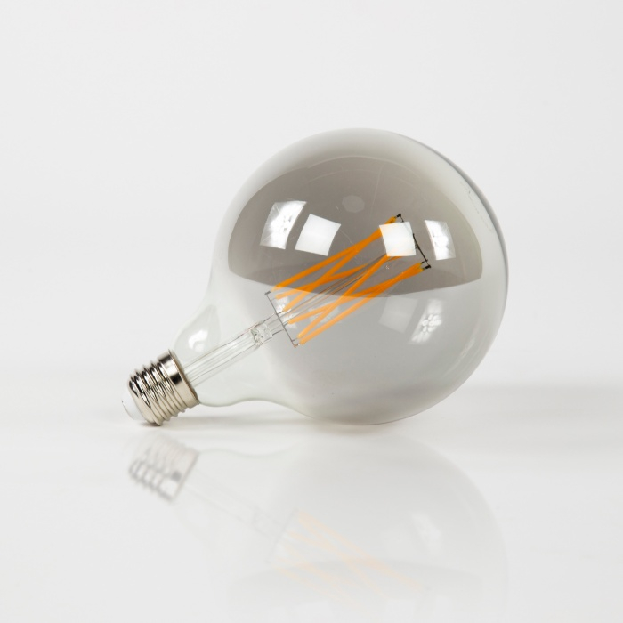 Grote LED filamentlamp bol 12,5 cm E27 grijs rookglas - vooraanzicht