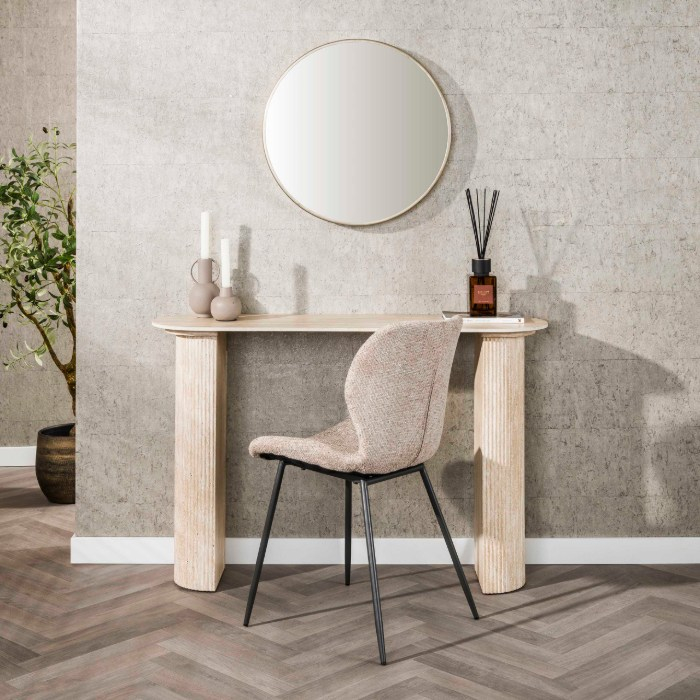 Haltafel travertinlook 120 cm Axel met golvend frame - sfeerfoto 1