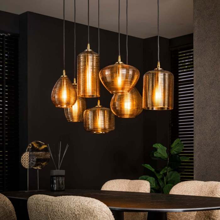 Hanglamp amber glas 7 lampen Gida - sfeerfoto 1