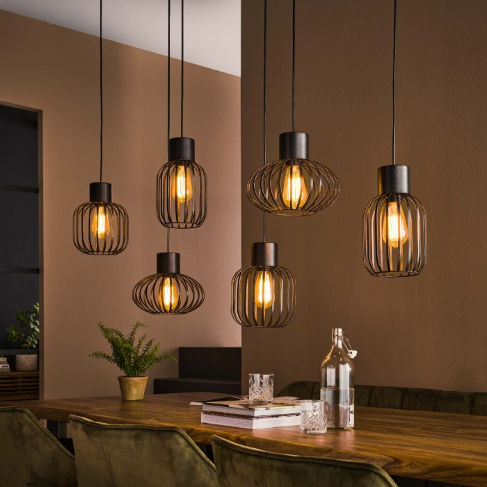 Hanglamp antraciet metaal Zilo met 6 lampen - sfeerfoto 1