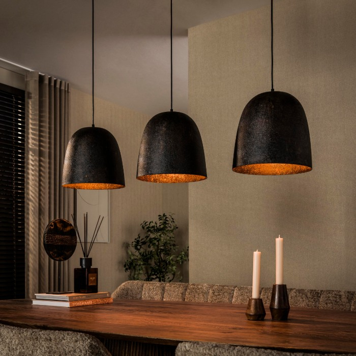 Hanglamp bruin metaal Riko met 3 lampen - sfeerfoto 1