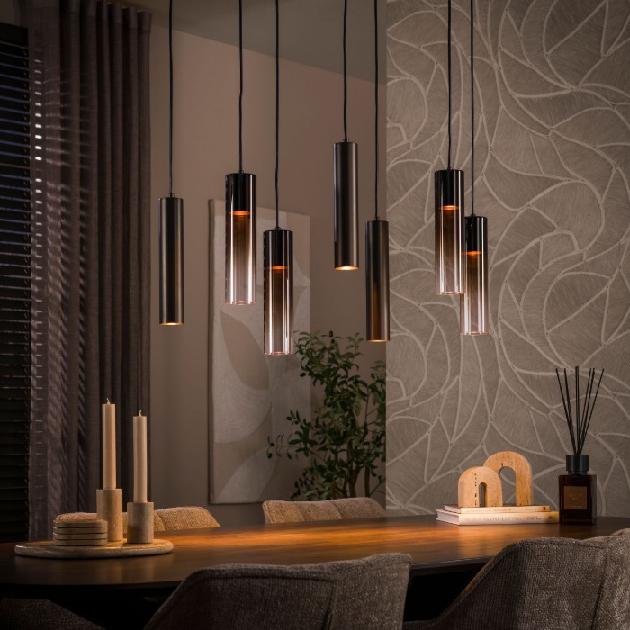 Hanglamp bruin Teodor 84 cm met 7 lampen - sfeerfoto 1