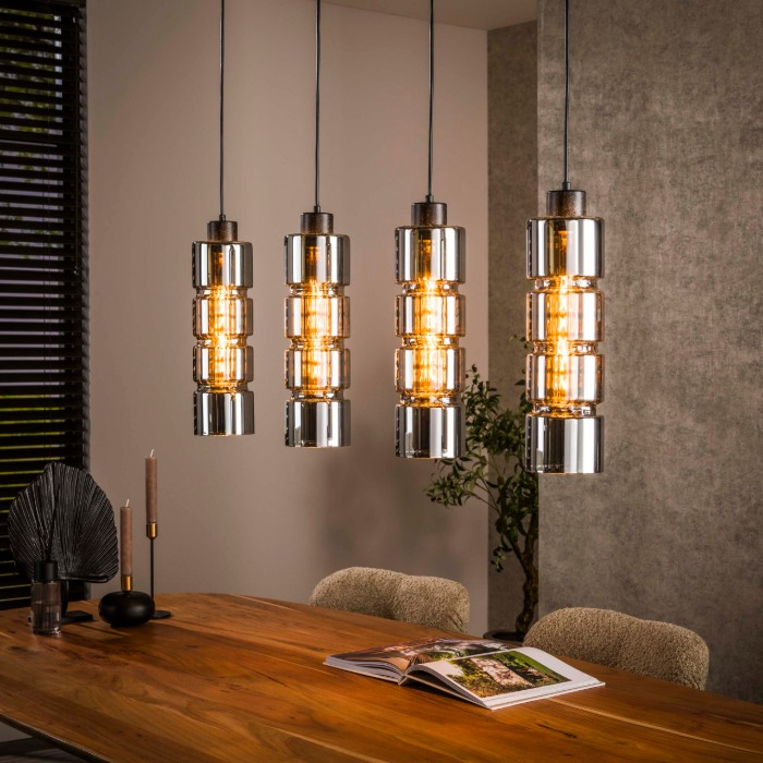 Hanglamp cilinder glas Paulo zwart met 4 lampen - sfeerfoto 1