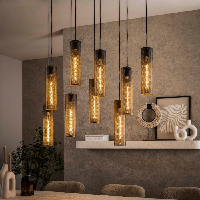 Hanglamp gaas zwart met 9 lampen Aurel - sfeerfoto 1