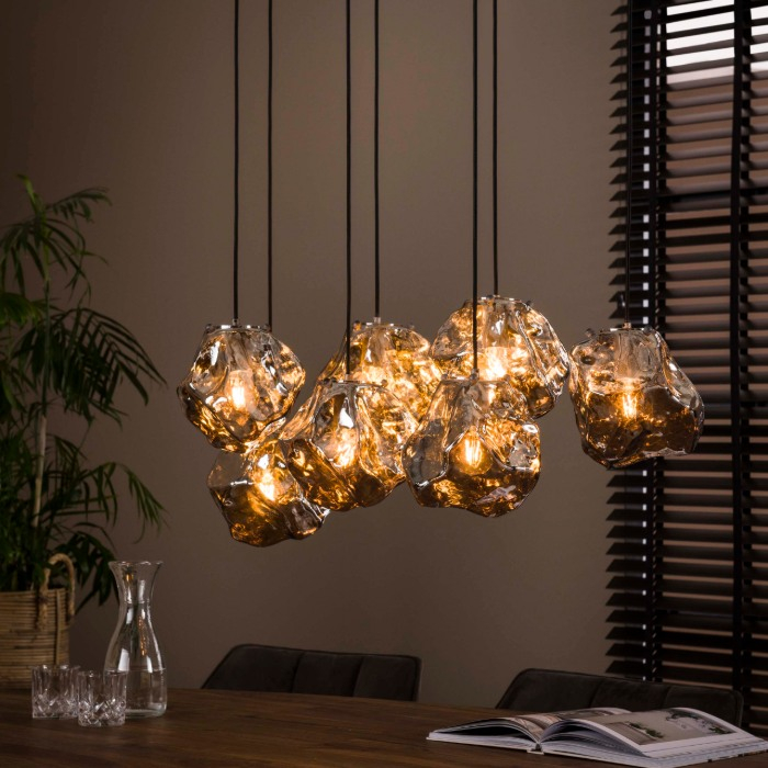 Hanglamp glas chroom met 7 lampen Hanna - sfeerfoto 1