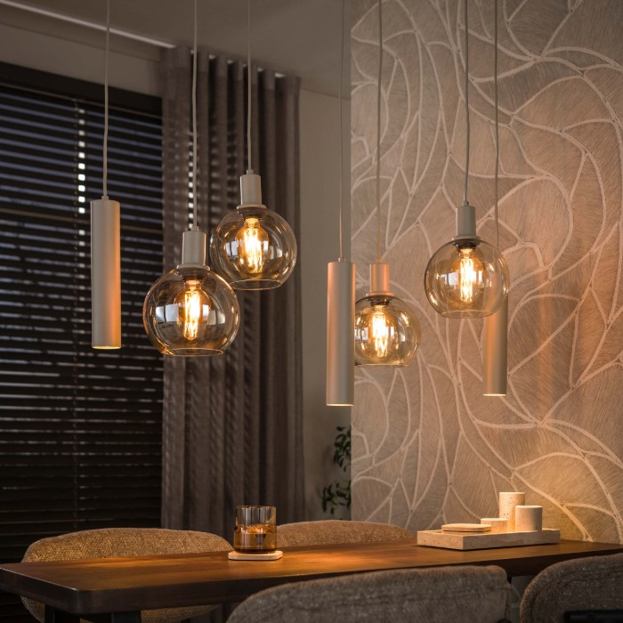 Hanglamp glazen bollen 7 lampen Makalu beige - sfeerfoto 1