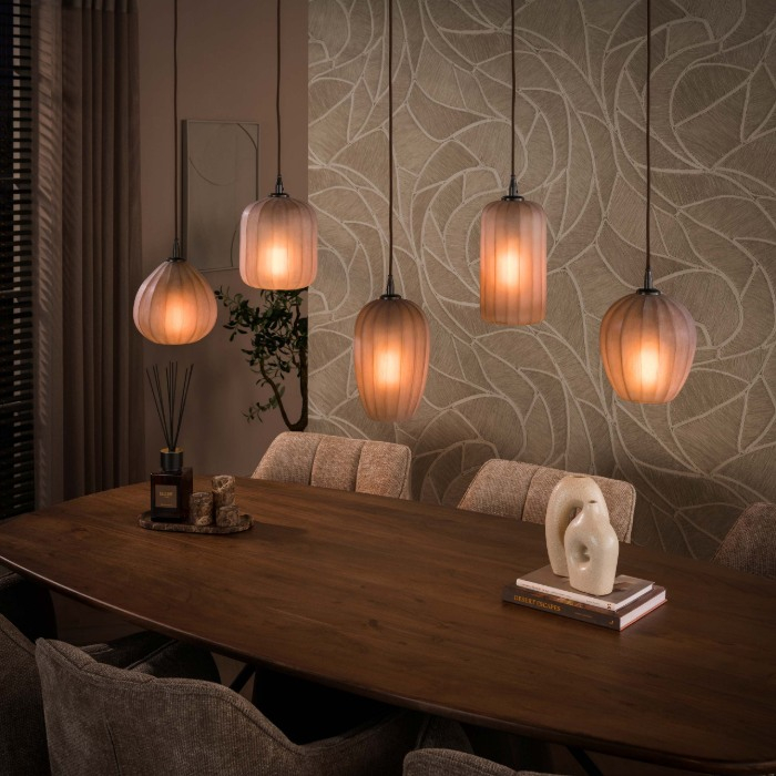 Hanglamp mat bruin glas met 5 lampen Bodi - sfeerfoto 1