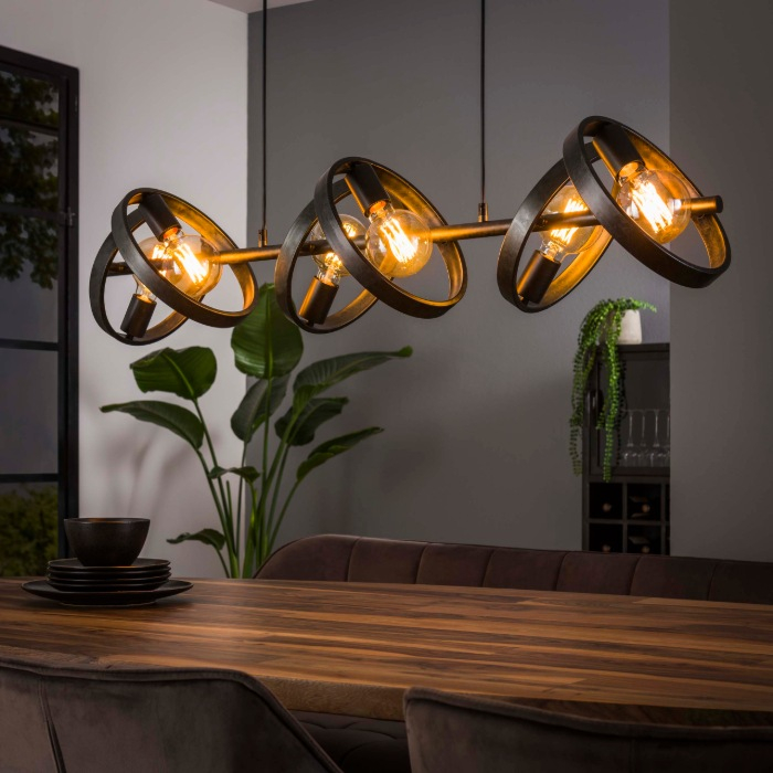 Hanglamp met ringen antraciet 6 lampen Lena - sfeerfoto 1
