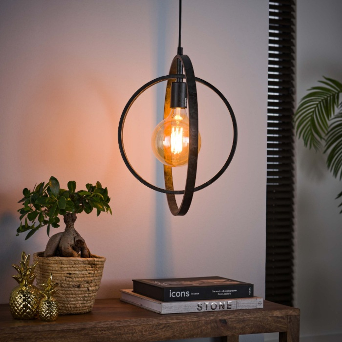 Hanglamp met ringen antraciet Karo 1 lamp - sfeerfoto 1