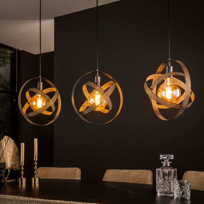 Hanglamp met ringen zwart 3 lampen Enna - sfeerfoto 1