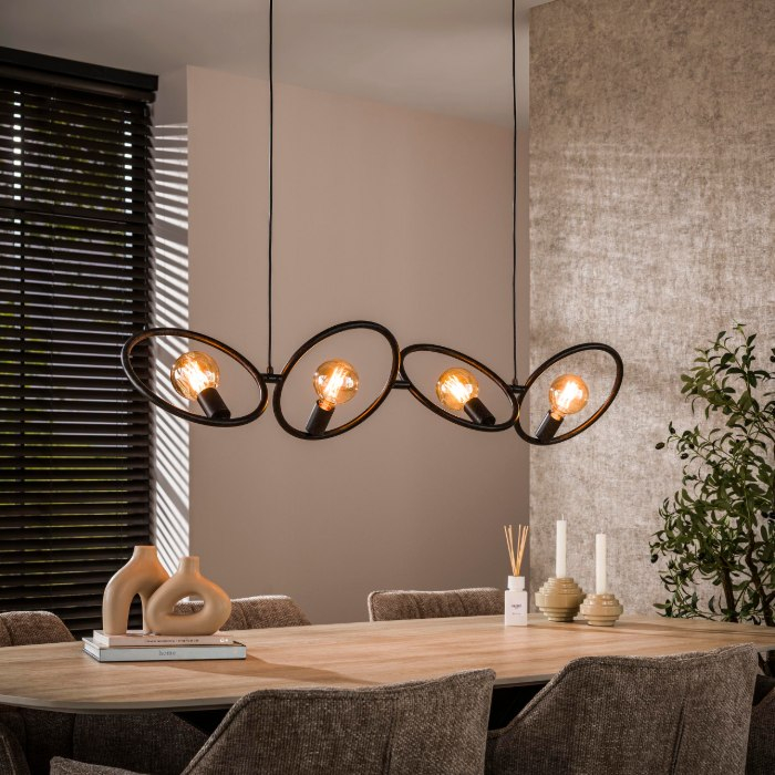 Hanglamp ringen zwart met 4 lampen Elva - sfeerfoto 1