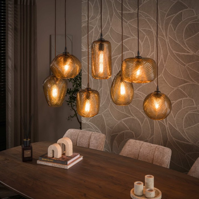 Hanglamp smoke glas Maren met 7 lampen zwart - sfeerfoto 1