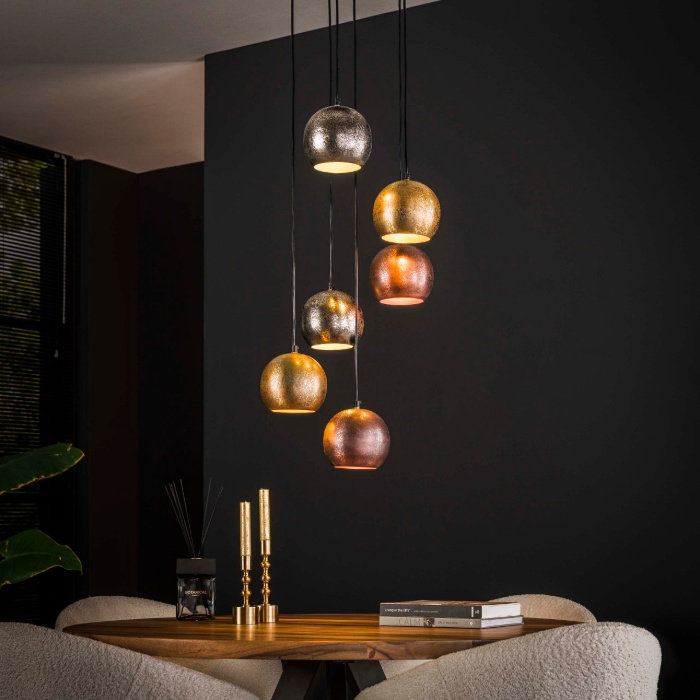 Hanglamp vide Nira nikkel, goud en koper met 6 lampen - sfeerfoto 1