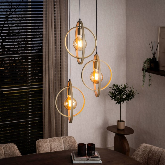Hanglamp vide ringen beige 3 lampen Karo - sfeerfoto 1