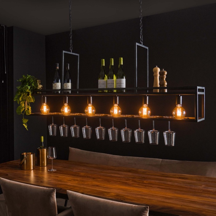 Hanglamp met wijnglazenrek 6 lampen Calo antraciet - sfeerfoto 1