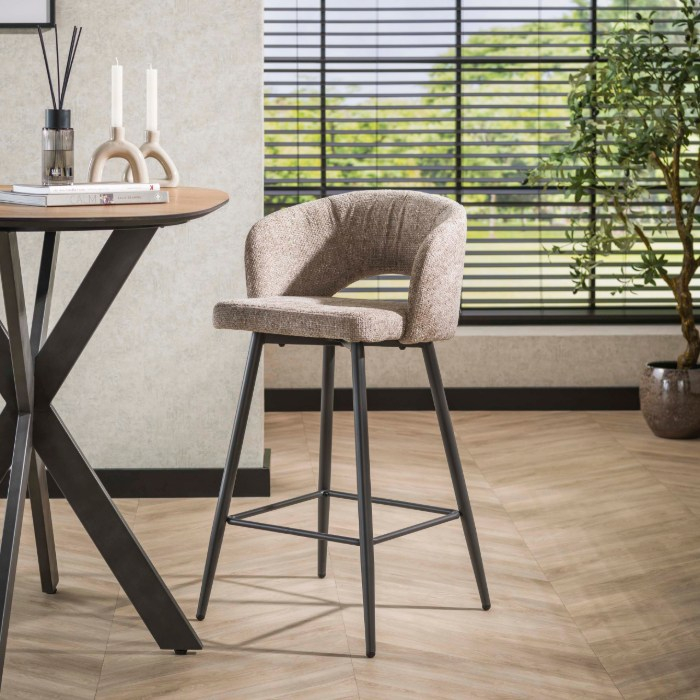 Hoge barkruk met rugleuning Marin beige stof - sfeerfoto 1