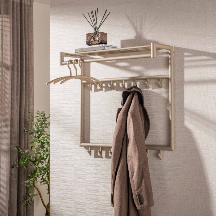 Hoge kapstok met 2 rijen haken Zola beige - sfeerfoto 1