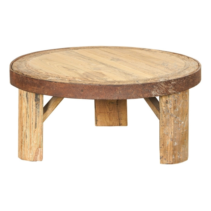 Oude salontafel van teakhout en metaal.