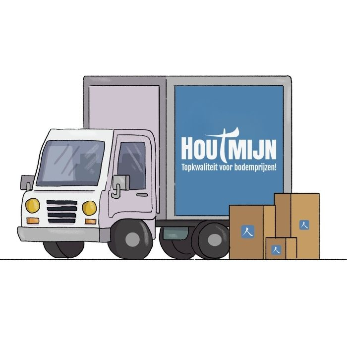 Illustratie van een vrachtwagen en pakketjes. 