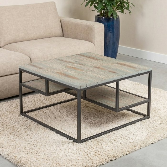 Industriële salontafel vierkant 80 cm.