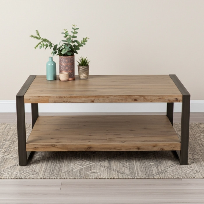 Salontafel acaciahout industrieel 110 cm.