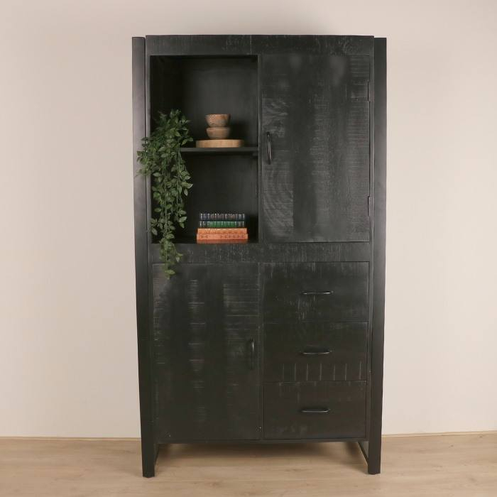 Industriële wandkast gemaakt van mangohout.