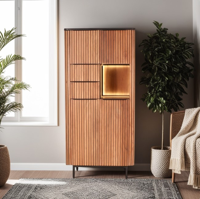 Kast met verlichting. Acaciahout