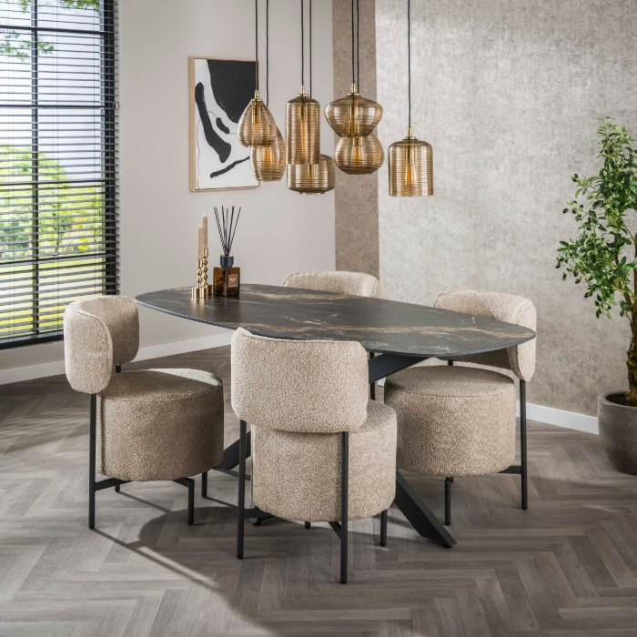 Keramische eettafel deens ovaal 180 cm Alvi natuursteenlook - sfeerfoto 1