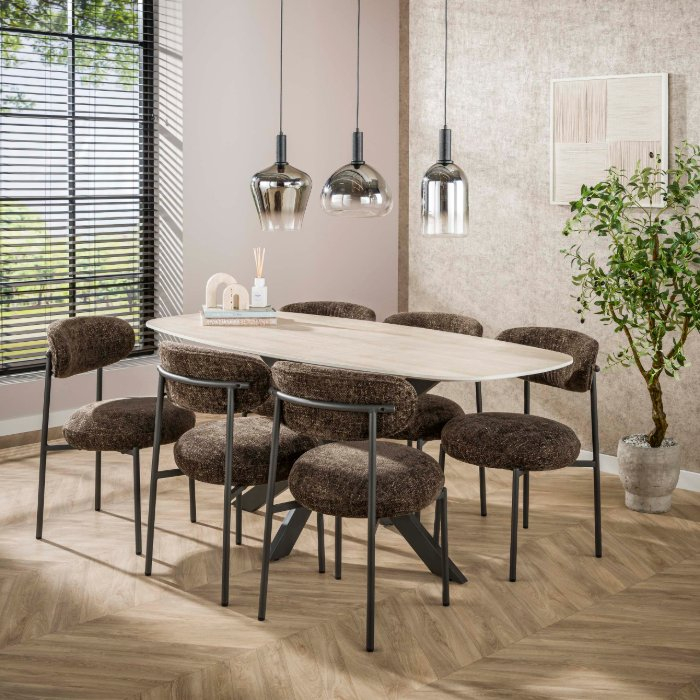 Keramische eettafel deens ovaal 180 cm Axel met spinpoot - sfeerfoto 1