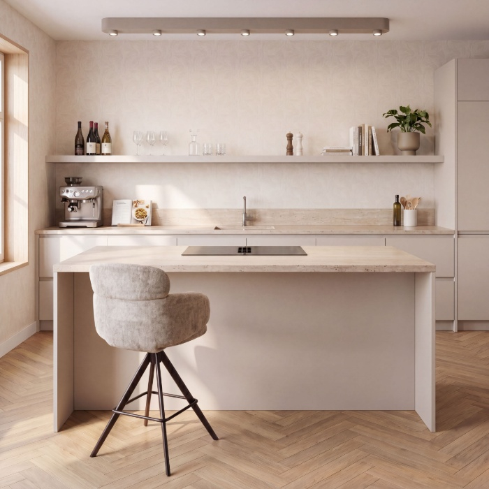 Lange plafondlamp met 7 spots Cleo beige 195 cm - sfeerfoto 1