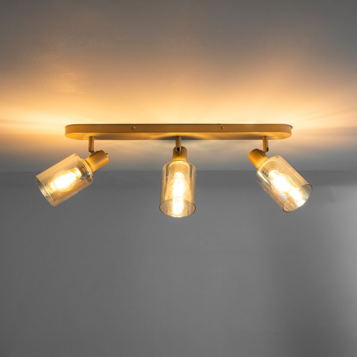 Langwerpige plafondlamp met 3 glazen kappen Sella beige - sfeerfoto 1