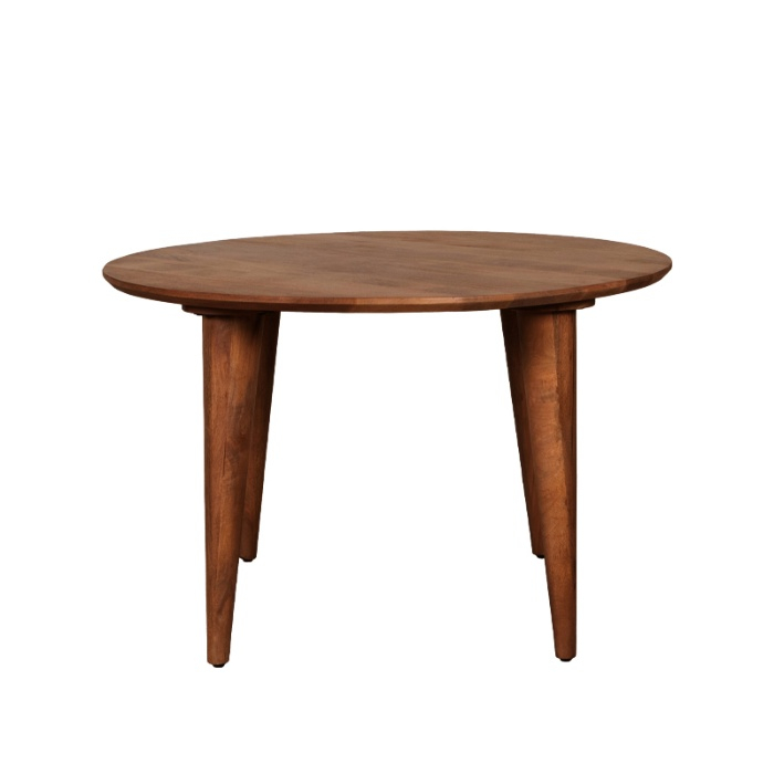 Eettafel Floor 120 cm in mangohout donkerbruin, schuin van voren