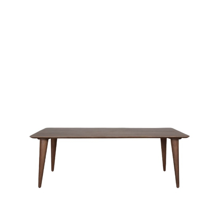 Eettafel Floor 250 cm in mangohout donkerbruin, schuin van voren
