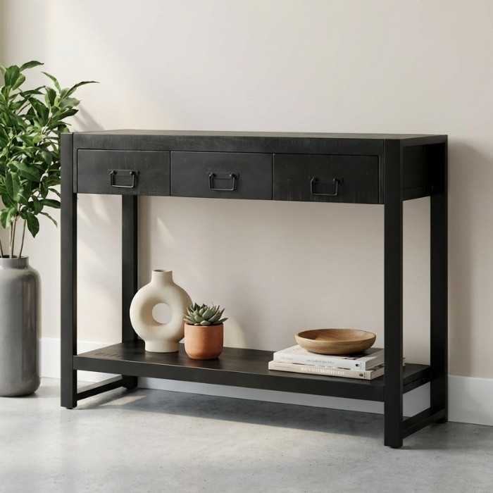 Sidetable Britt in zwart mangohout 120 cm.