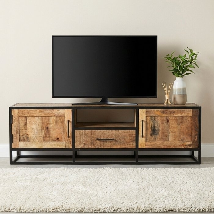 Tv kast mangohout naturel met metalen frame