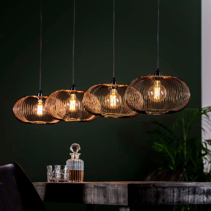 Metalen hanglamp Mirko zwart nikkel met 4 lampen - sfeerfoto 1