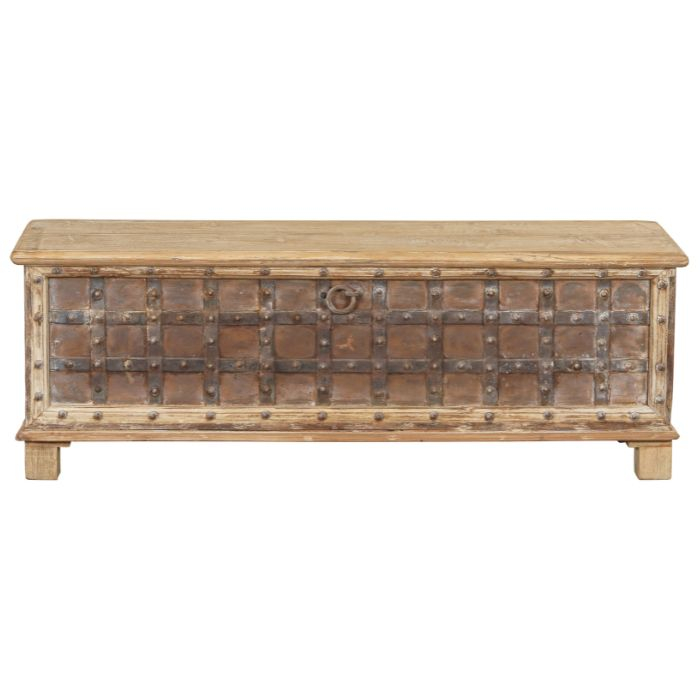 Teakhouten salontafel kist met ijzer beslag