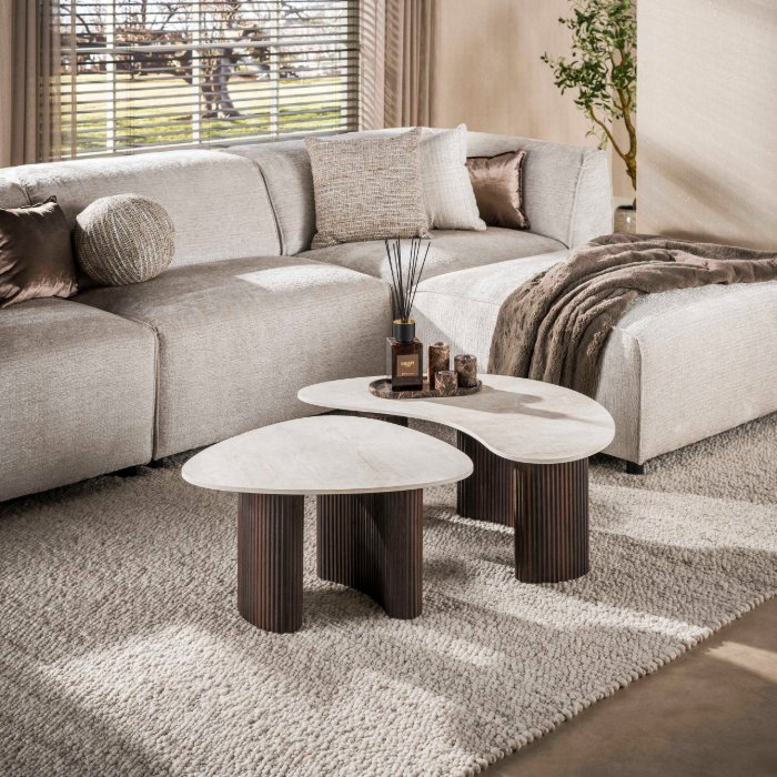 Organische keramische salontafel natuursteenlook Arda set van 2 - sfeerfoto 1
