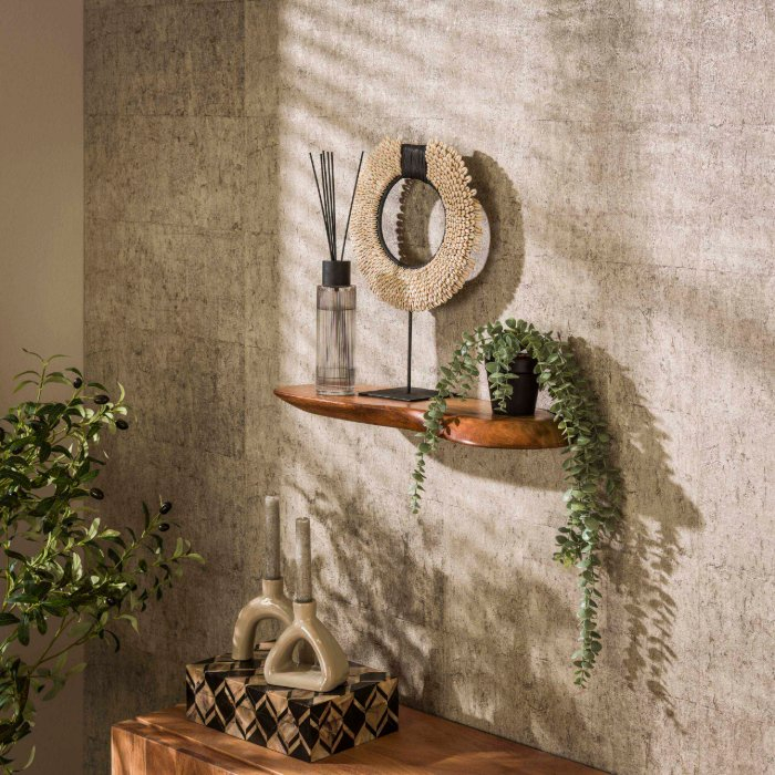 Organische wandplank 60 cm Mateo acaciahout naturel - sfeerfoto 1