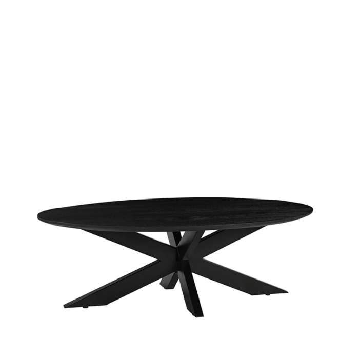 Ovale salontafel Jens mangohout 130 cm zwart, recht van voren