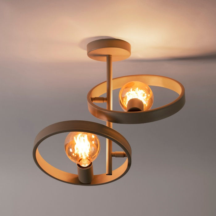 Plafondlamp met 2 ronde frames Lena beige - sfeerfoto 1