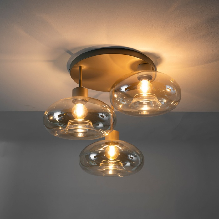 Plafondlamp met 3 glazen kappen Nika beige 55 cm - sfeerfoto 1