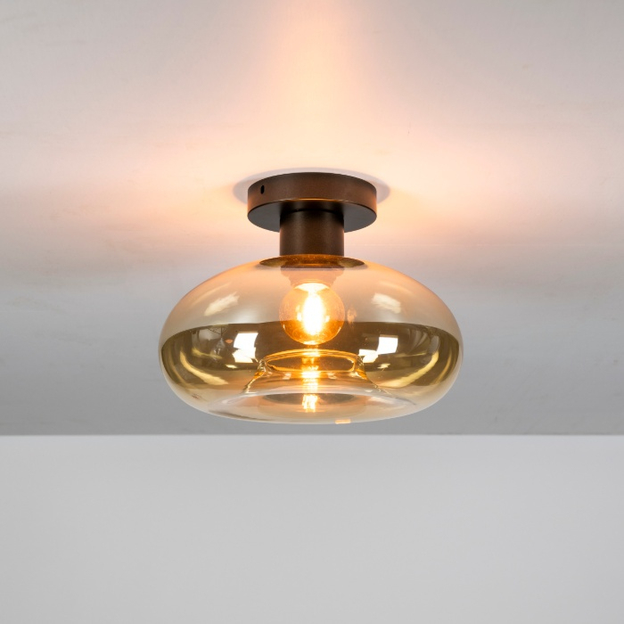 Plafondlamp met glazen bol Rona amber 27 cm - sfeerfoto 1
