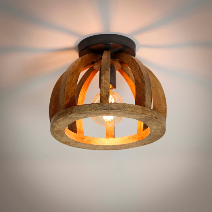 Plafondlamp van mangohout Livo naturel 30 cm - sfeerfoto 1