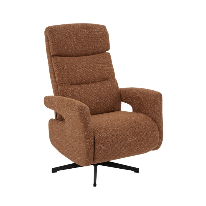 Relaxfauteuil Coen in cognac bouclé, schuin van voren