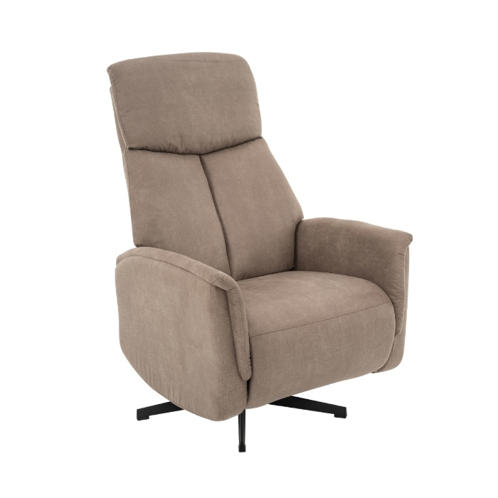 Relaxfauteuil elektrisch Aafke in taupe micro-suède, schuin van voren