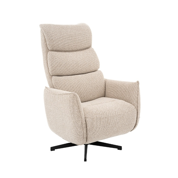 Relaxfauteuil elektrisch Gabe in crème bouclé, hoog, schuin van voren