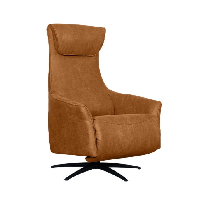 Relaxfauteuil elektrisch Luc in cognac kunstleer, schuin van voren