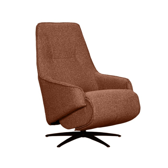 Relaxfauteuil elektrisch Olle in cognac bouclé, schuin van voren
