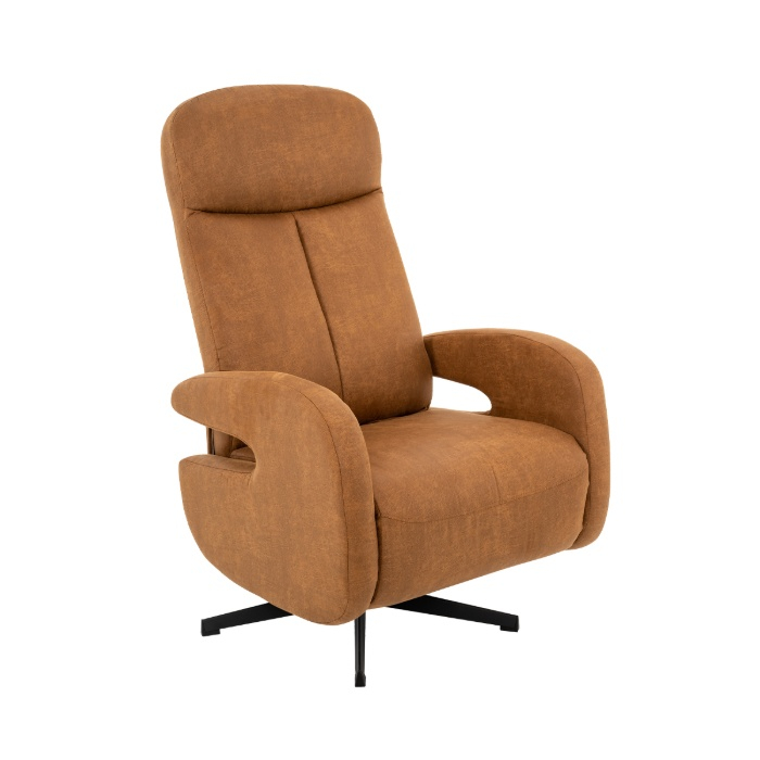 Relaxfauteuil Evi in cognac micro-suède, schuin van voren